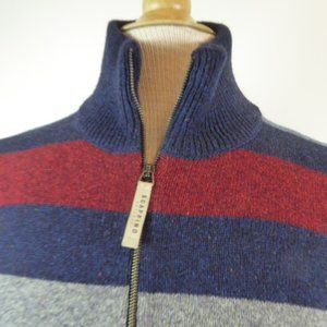 SCAPPINO Italy navy red rugby stripe zip merino wool high mock neck sweater L